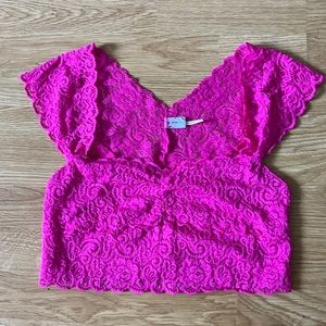 Free People Intimately Hot Pink Lace Crop Top Bralette Size M